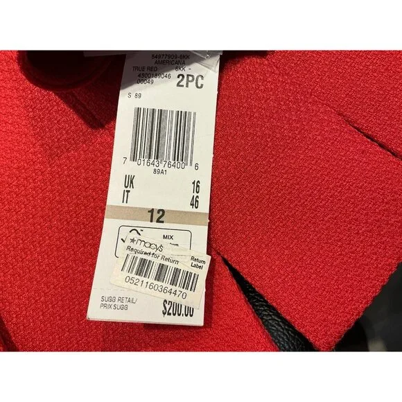 Suit Studio Skirt Set Size 12 Red Jacquard 4 Button Jacket NWT - Picture 16 of 16